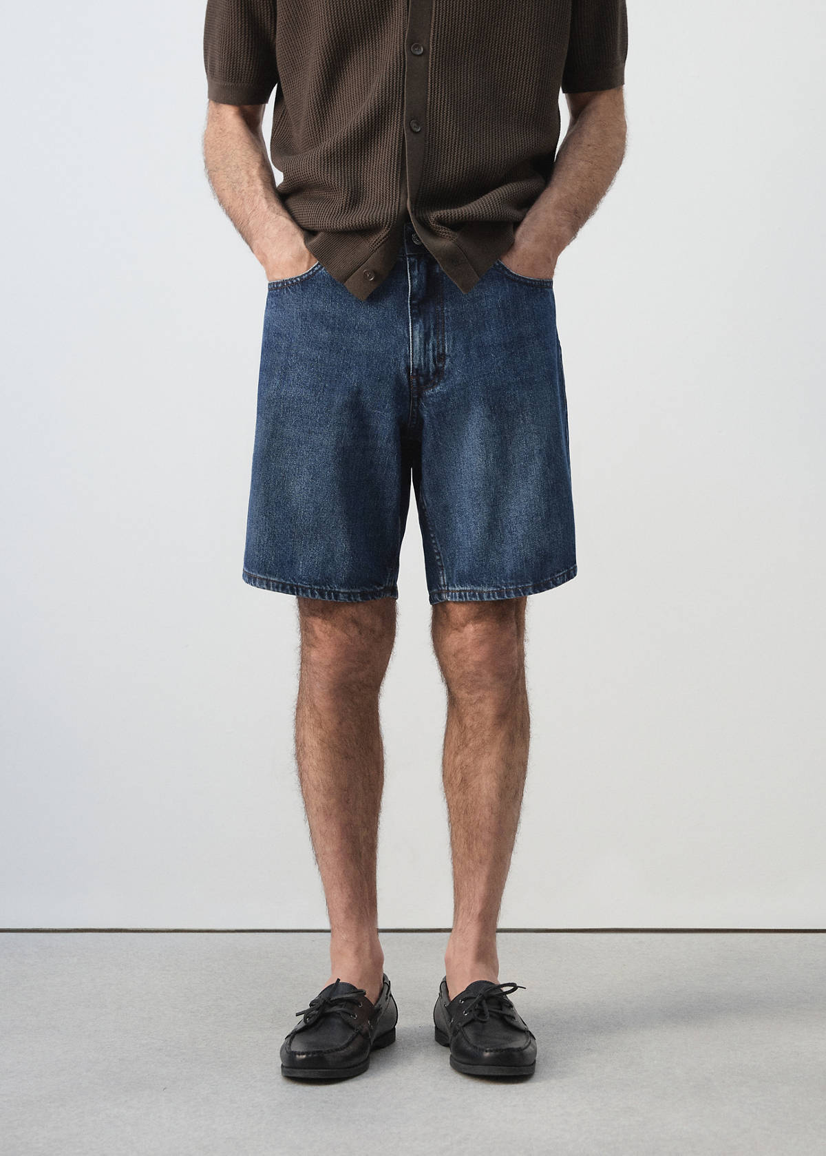 Straight-fit denim bermuda shorts — Dark Blue