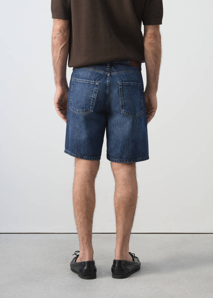 Straight-fit denim bermuda shorts — Dark Blue