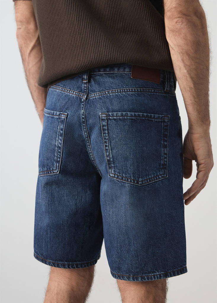 Straight-fit denim bermuda shorts — Dark Blue