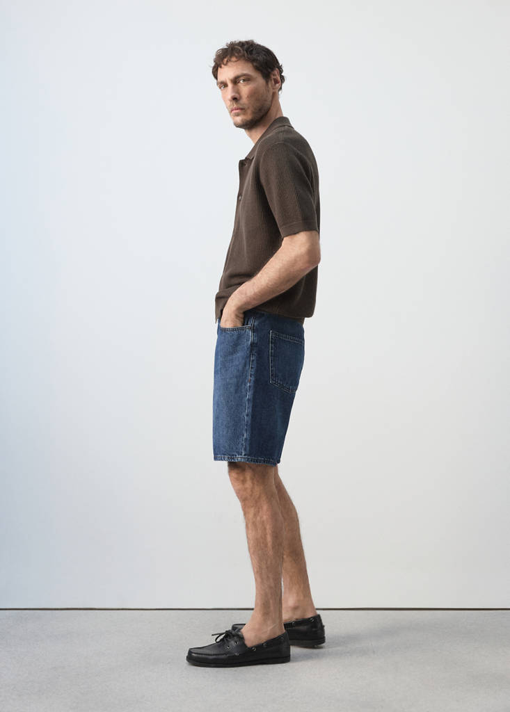 Straight-fit denim bermuda shorts — Dark Blue
