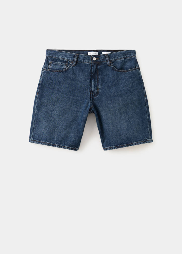 Straight-fit denim bermuda shorts — Dark Blue
