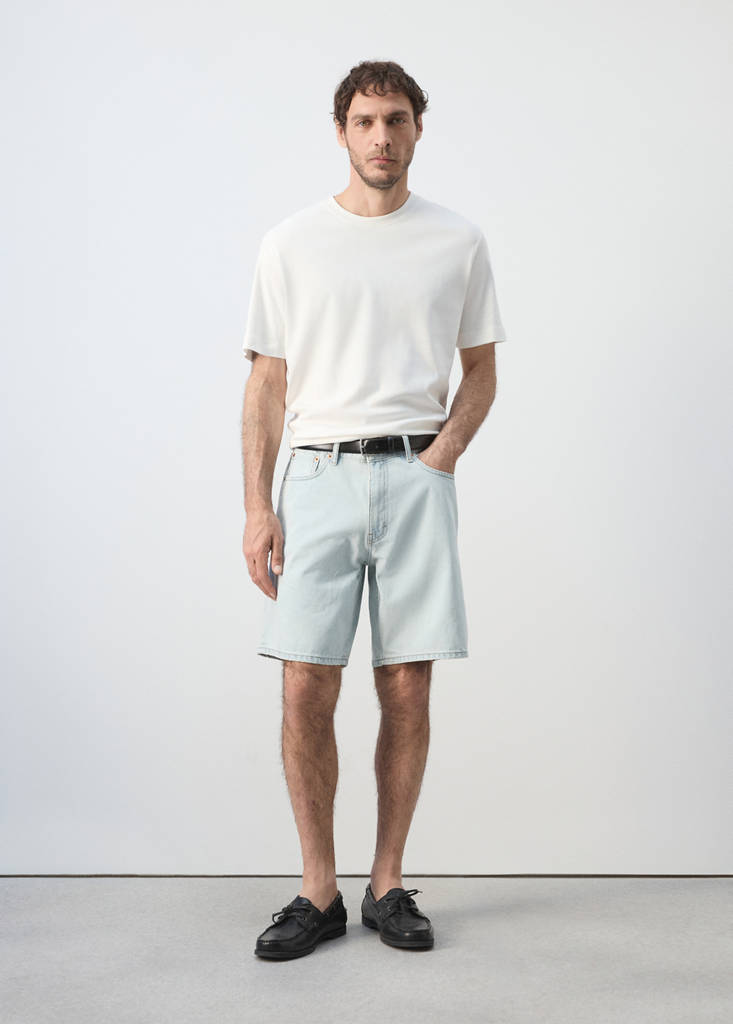 Straight-fit denim bermuda shorts — Bleach Blue