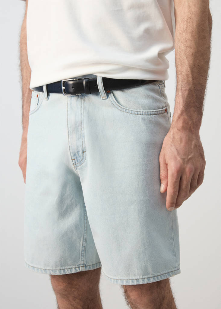 Straight-fit denim bermuda shorts — Bleach Blue