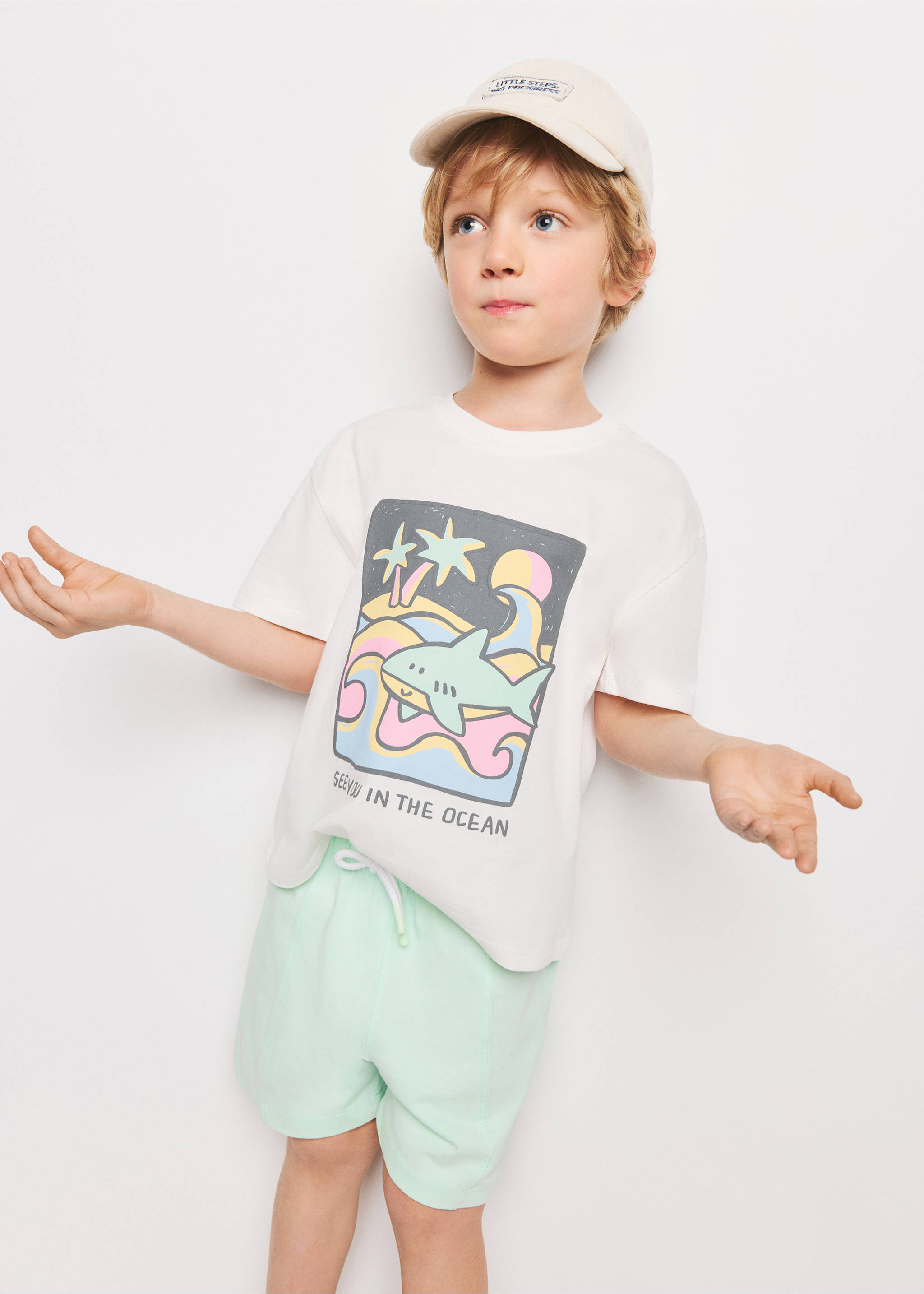 Cotton shorts with drawstring - General plane, Aqua Green. Ref: 37031410-00.