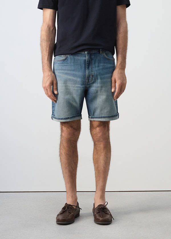 Slim-fit denim bermuda shorts — Medium Blue