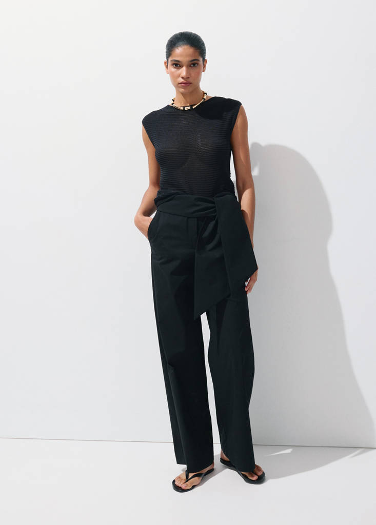 Mango Bow Straight Trousers In Black