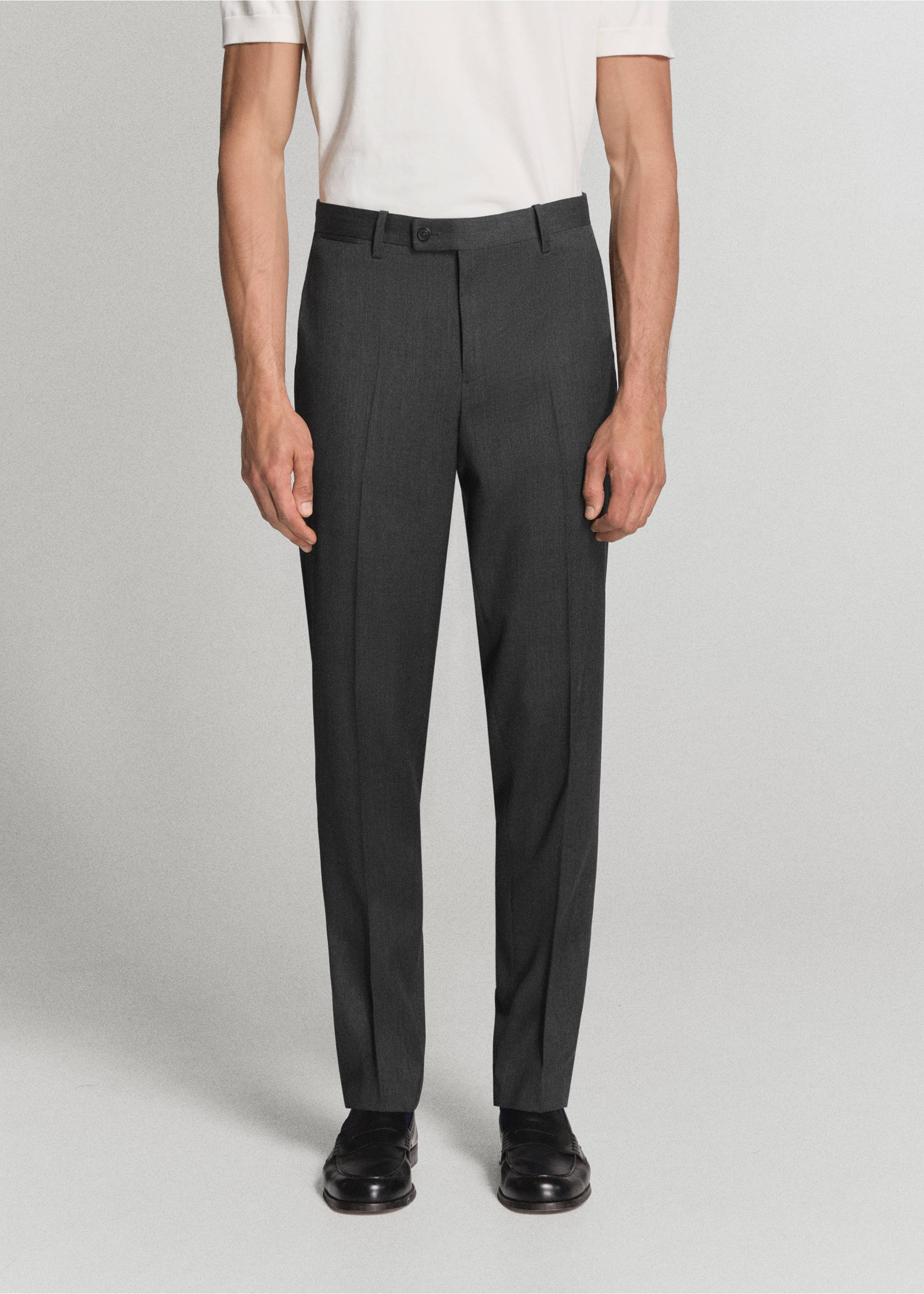 Turin 100% wool suit trousers - Medium plane, Grey. Ref: 37031417-01.