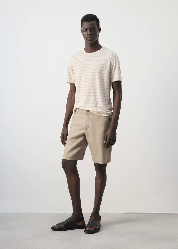 Linen blend striped T-shirt — Beige