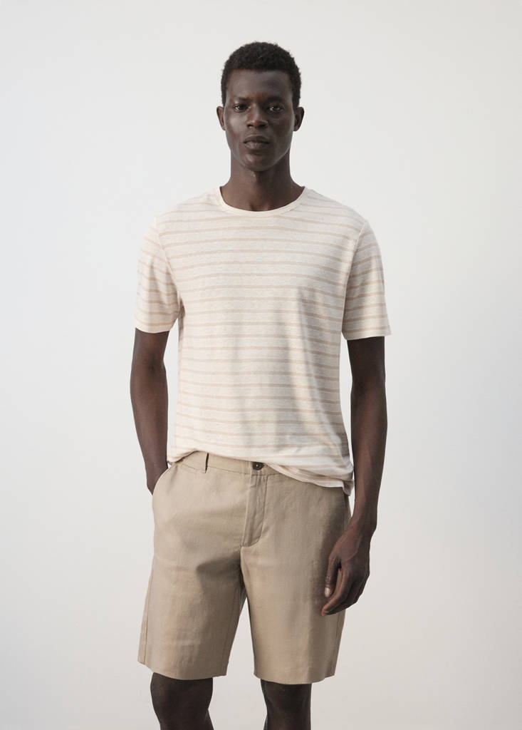 Linen blend striped T-shirt — Beige