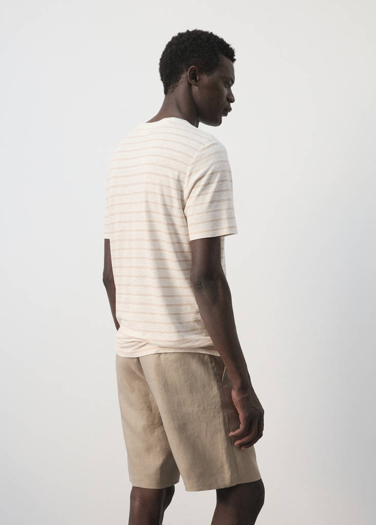 Linen blend striped T-shirt — Beige