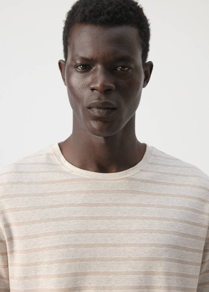 Linen blend striped T-shirt — Beige