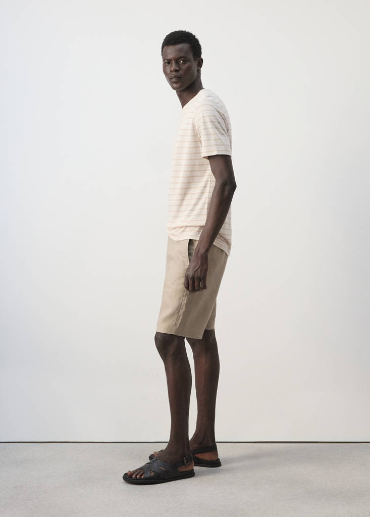 Linen blend striped T-shirt — Beige