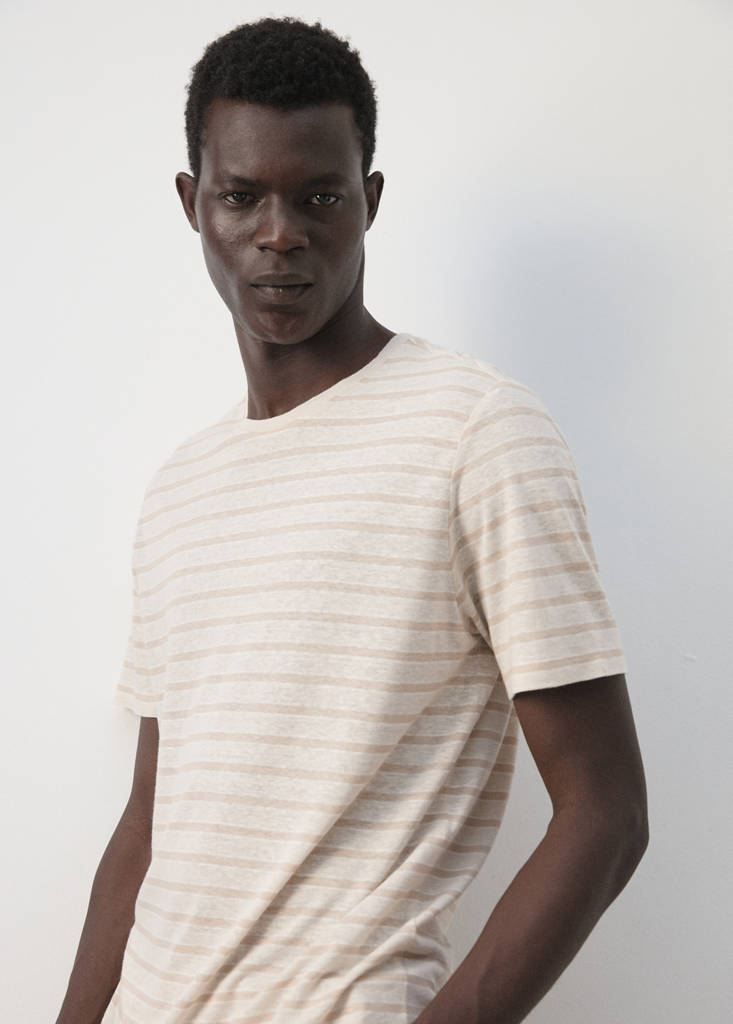 Linen blend striped T-shirt — Beige
