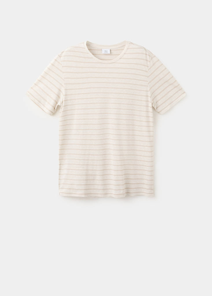 Linen blend striped T-shirt — Beige