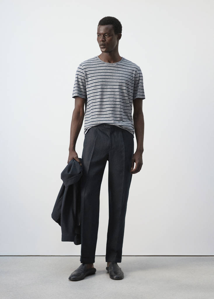 Linen blend striped T-shirt — Navy