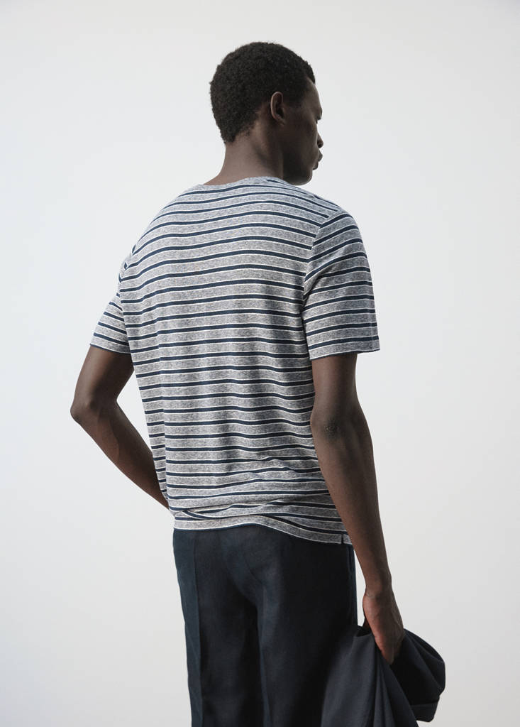 Linen blend striped T-shirt — Navy