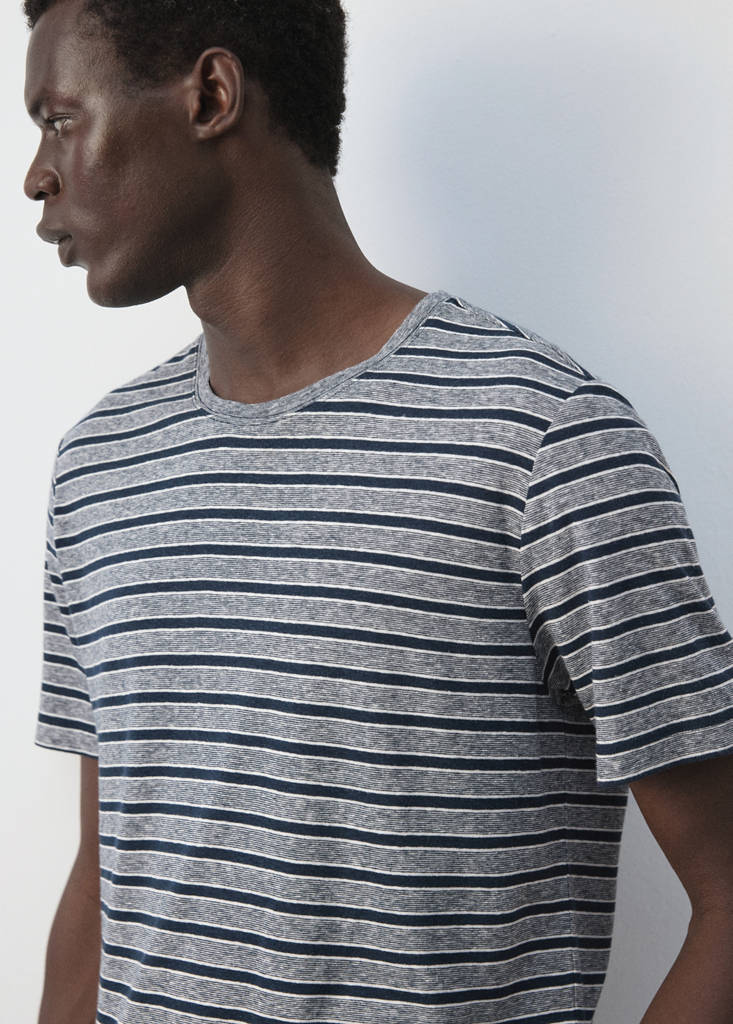 Linen blend striped T-shirt — Navy