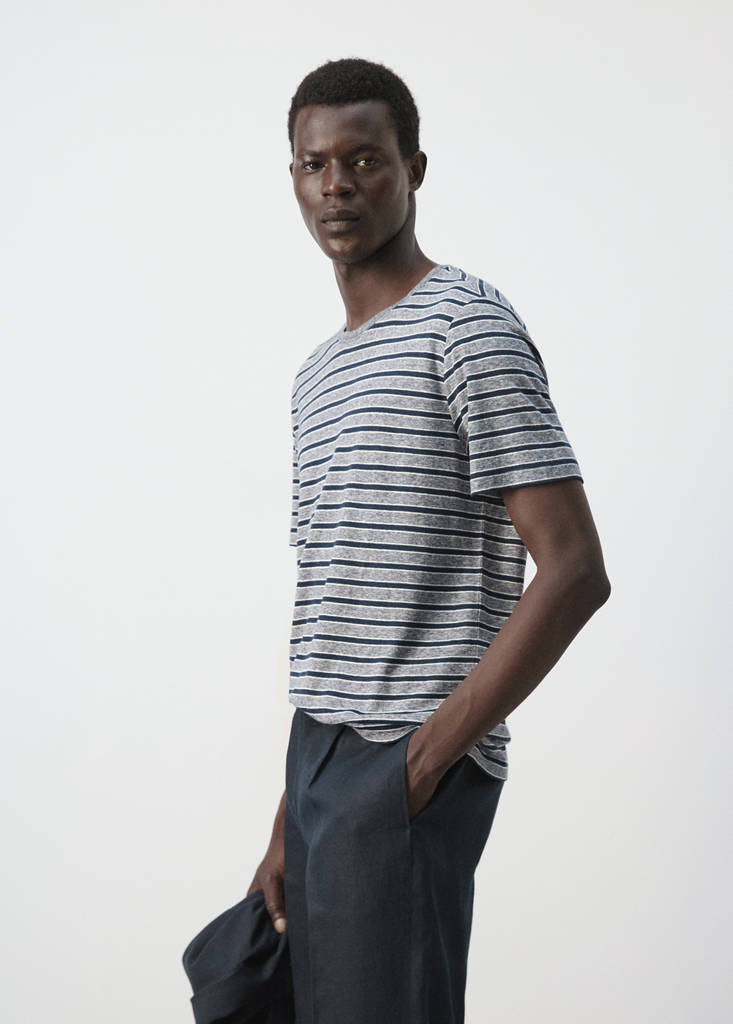Linen blend striped T-shirt — Navy