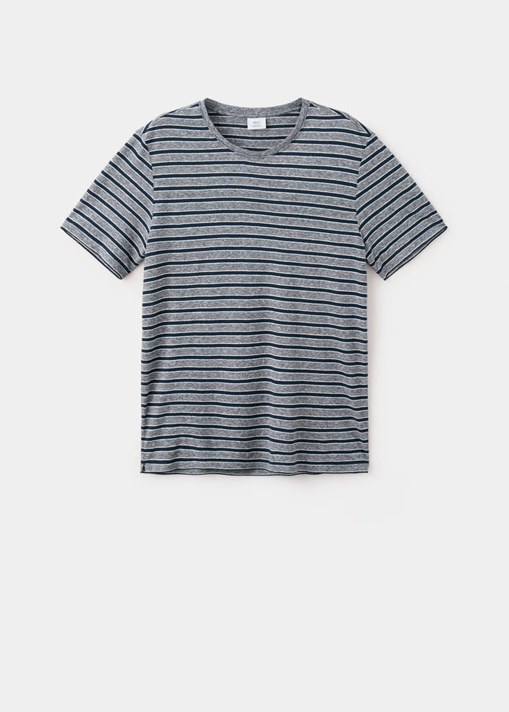 Linen blend striped T-shirt — Navy