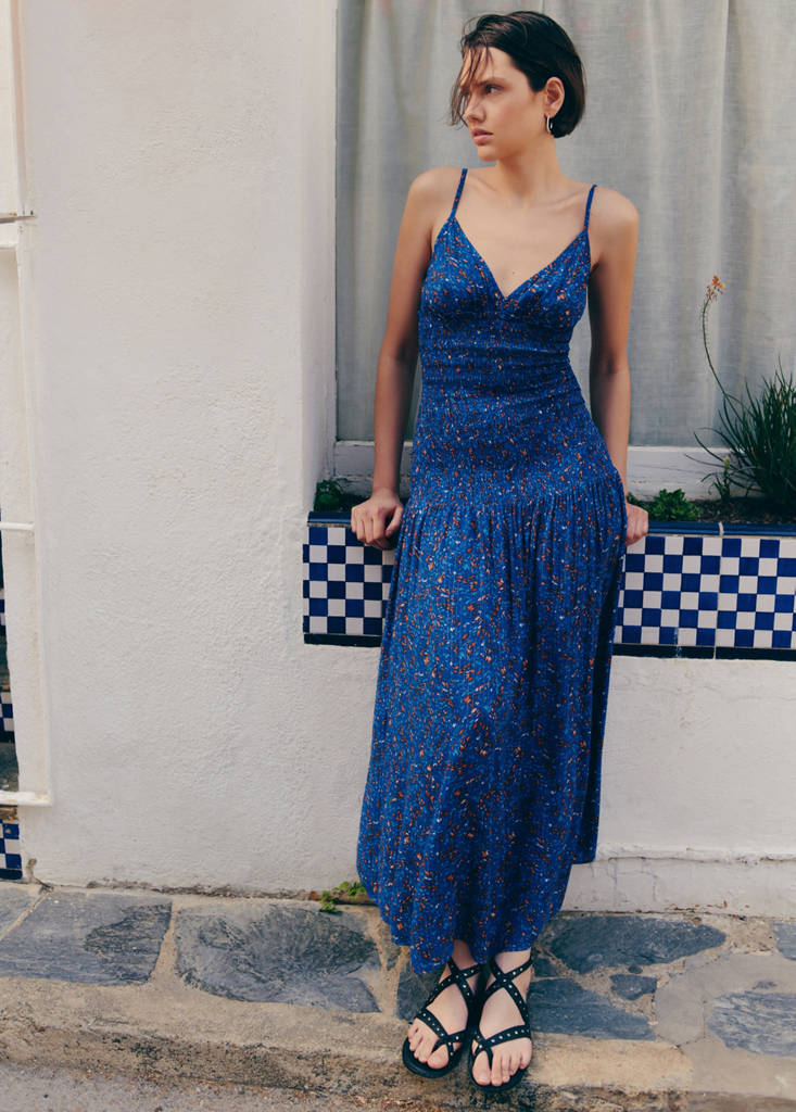 Long printed dress — Dark Navy