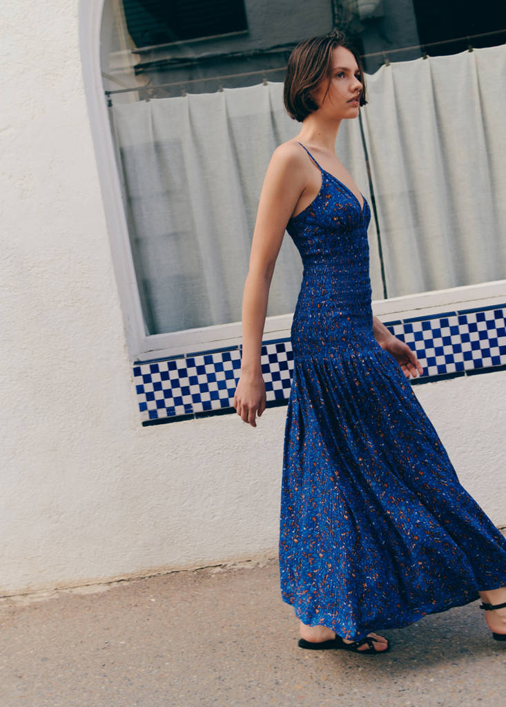 Long printed dress — Dark Navy
