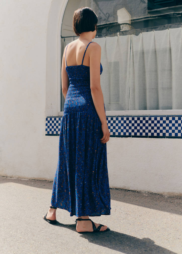 Long printed dress — Dark Navy