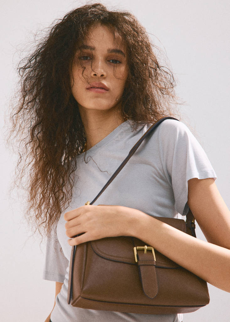 Shoulder bag with buckle — Medium Brown