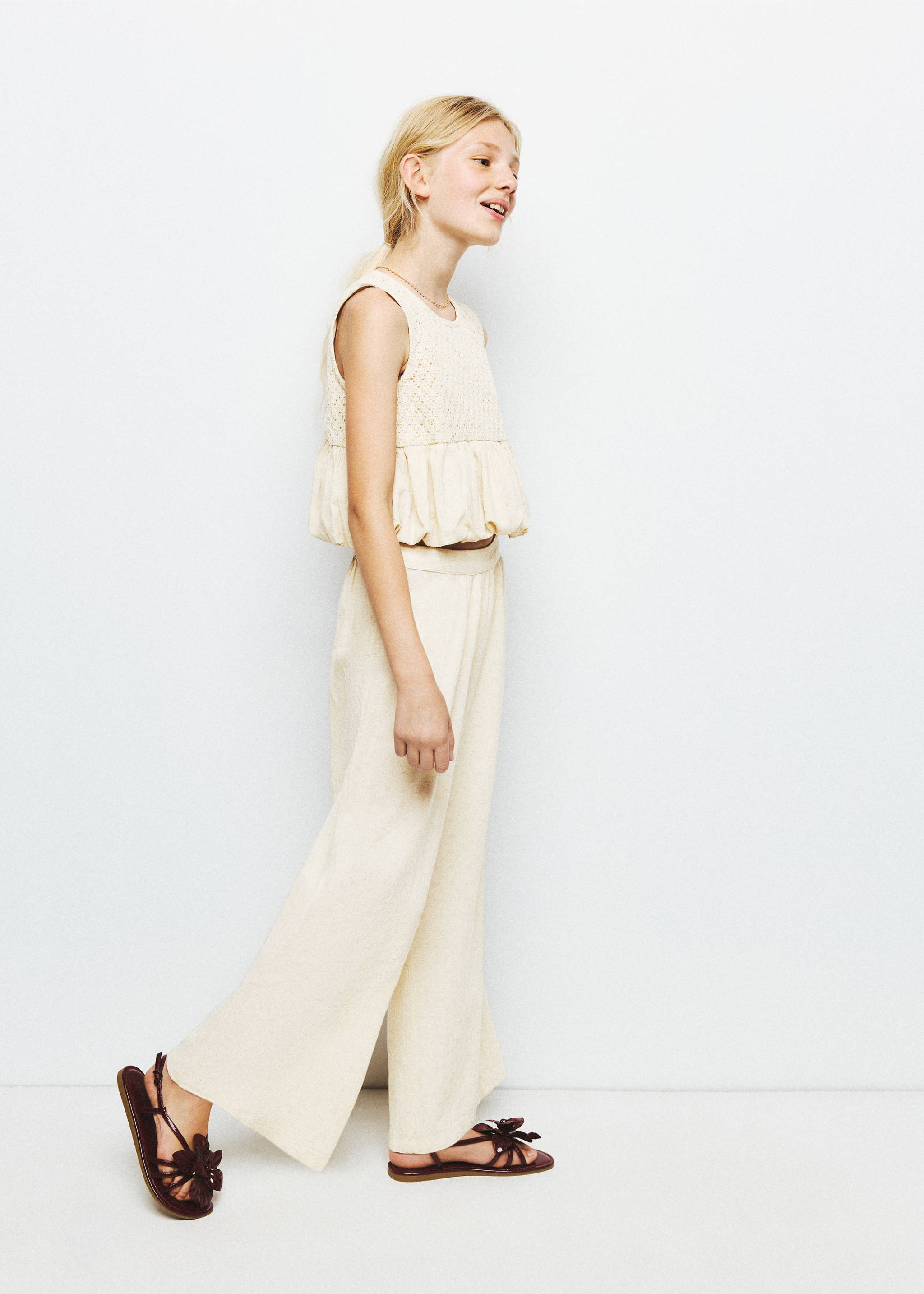 Cotton linen trousers - Medium plane, Ecru. Ref: 37031429-00.