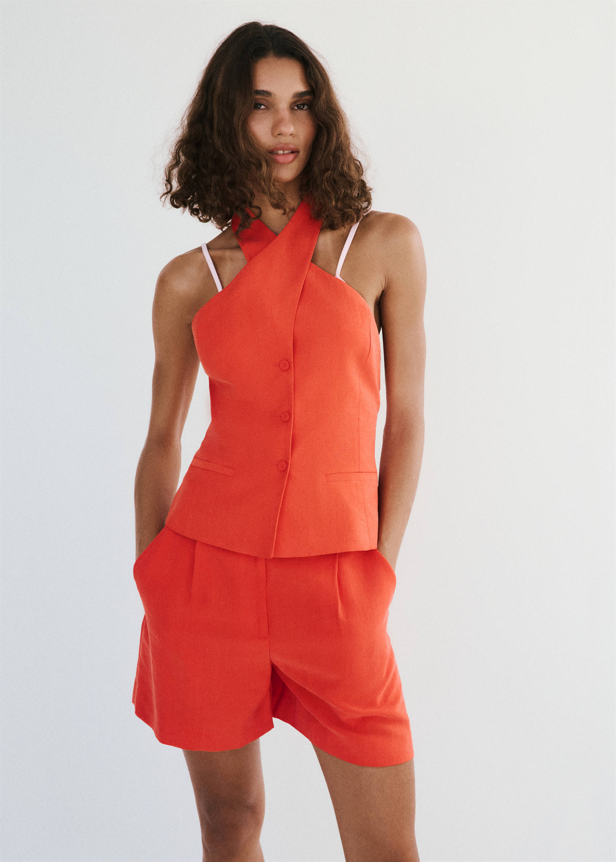 Crossed lyocell gilet top - Medium plane