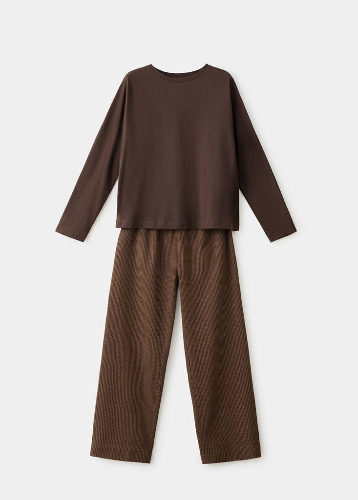 Seersucker striped two-piece pyjamas — Brown