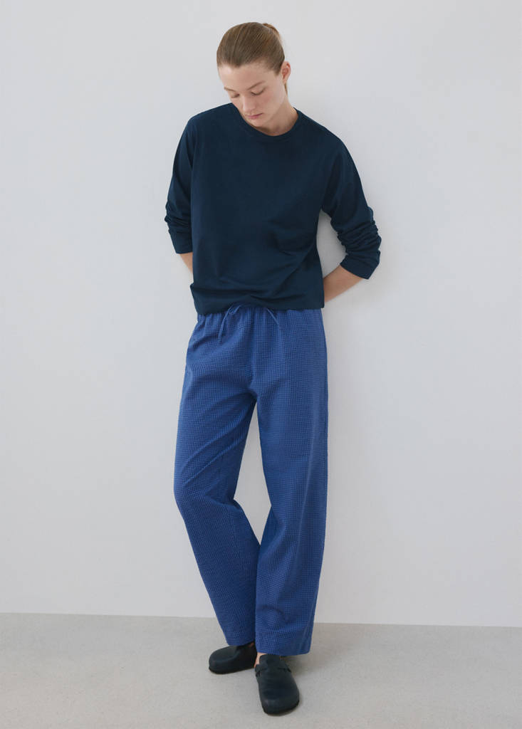 Seersucker striped two-piece pyjamas — Navy