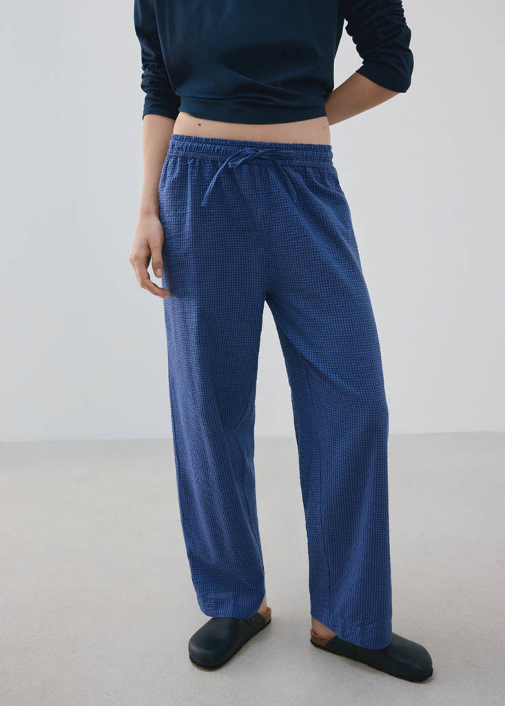 Seersucker striped two-piece pyjamas — Navy