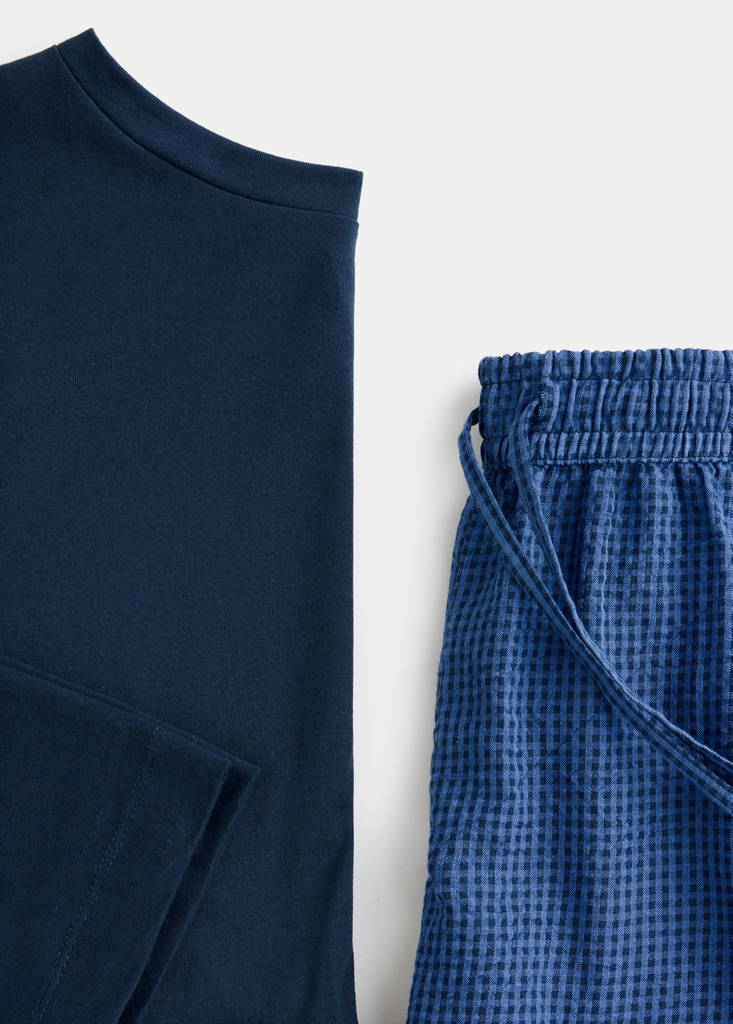 Seersucker striped two-piece pyjamas — Navy