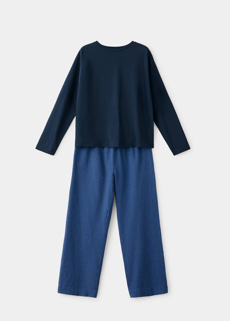 Seersucker striped two-piece pyjamas — Navy
