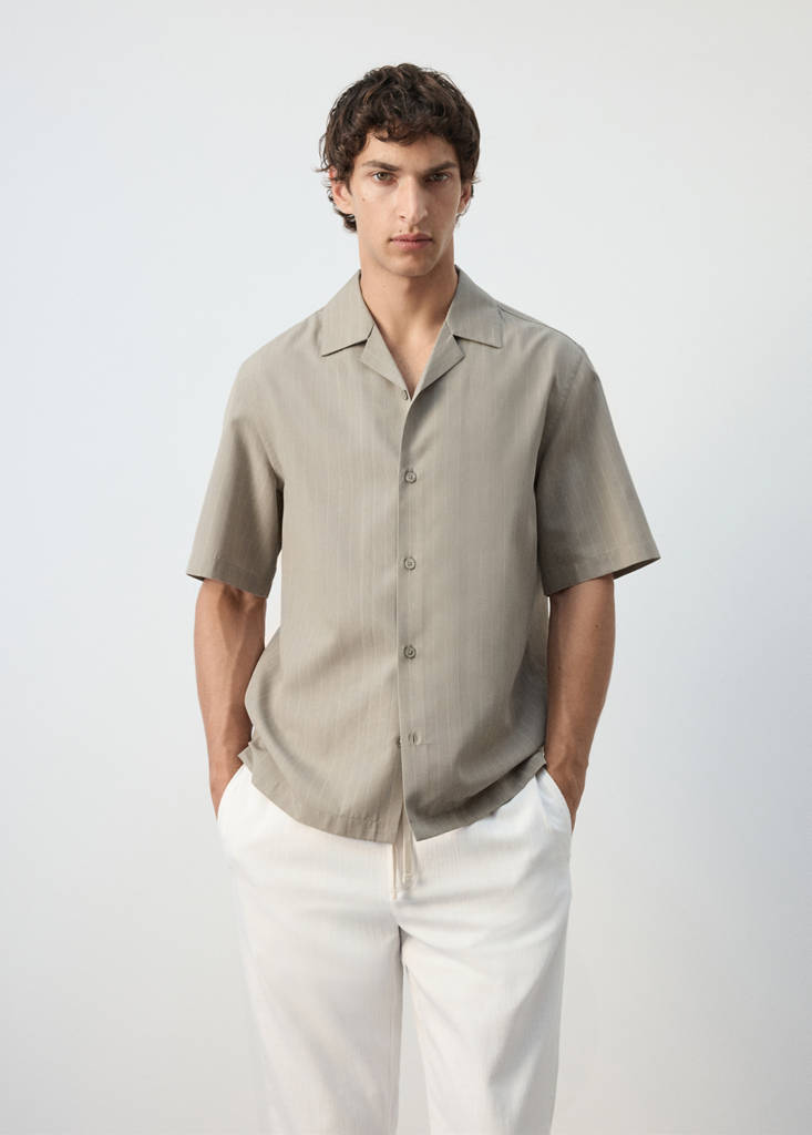 Lyocell blend striped shirt — Medium Brown