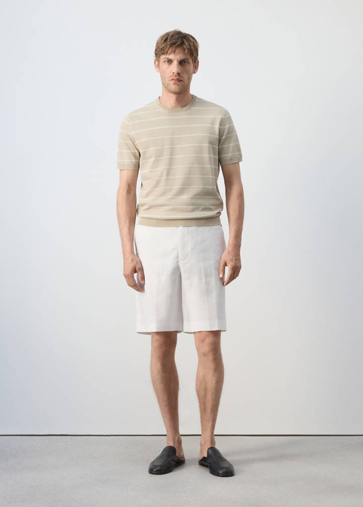 Slim fit striped jersey t-shirt — Sand