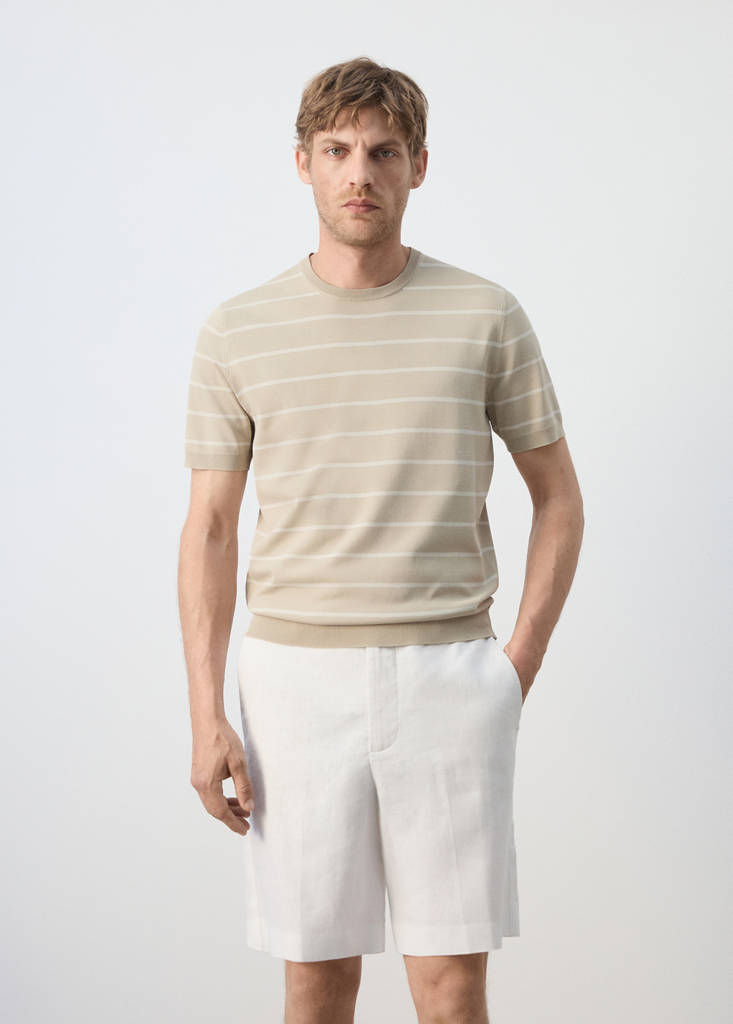 Slim fit striped jersey t-shirt — Sand
