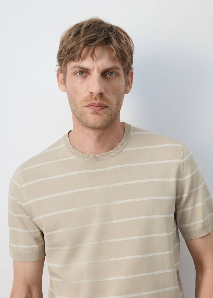 Slim fit striped jersey t-shirt — Sand