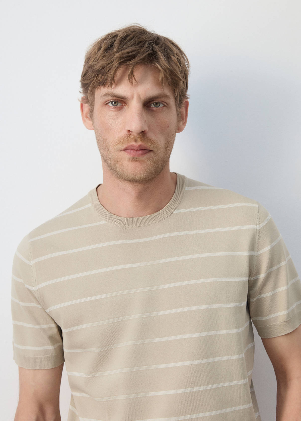 Slim fit striped jersey t-shirt — Sand