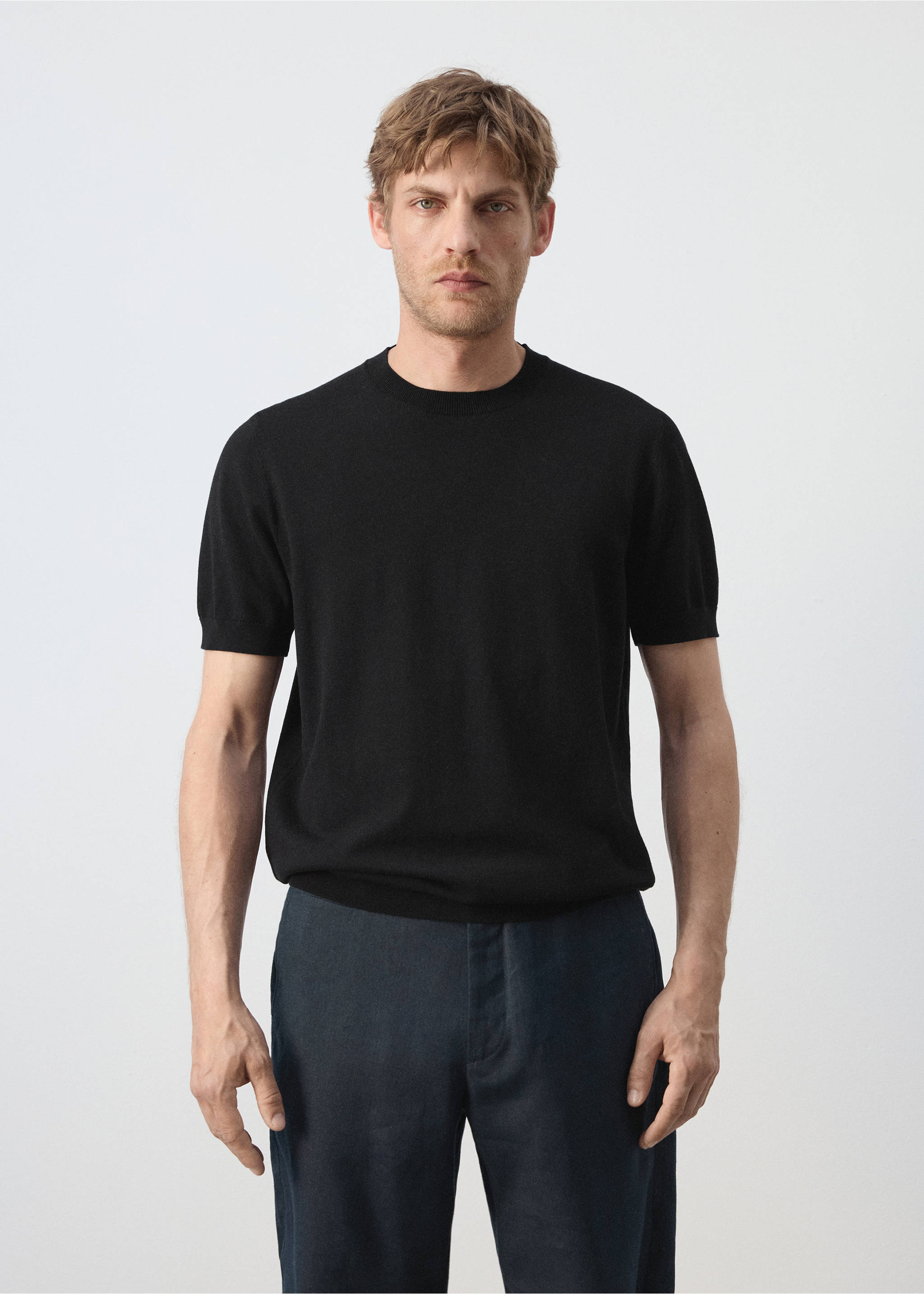 Camiseta regular fit 100% algodón - Plano medio, Negro. Ref: 37031439-00.