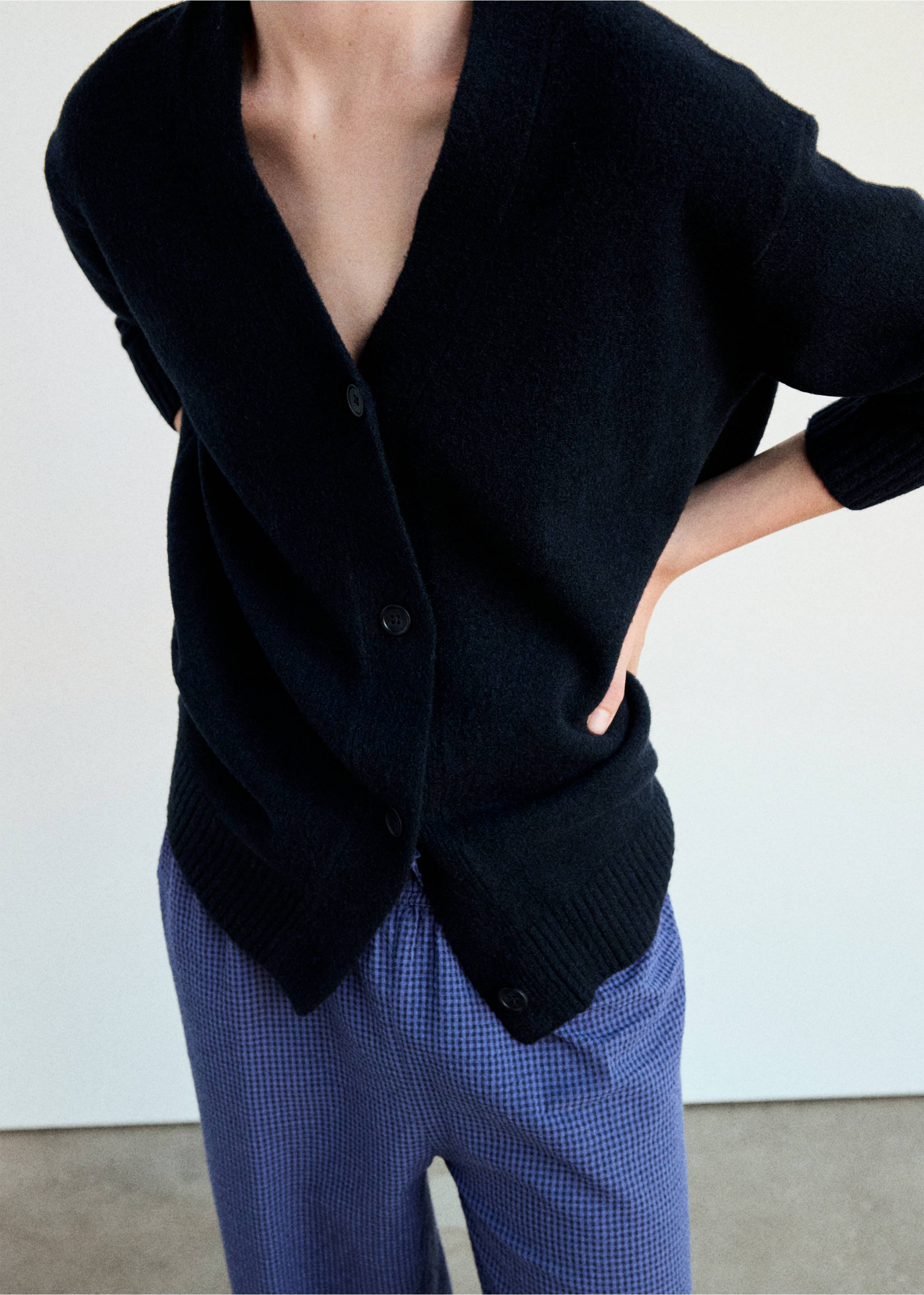 Cardigan de pyjama en maille à boutons - Plan moyen, Bleu marine foncé. Ref: 37031440-00.