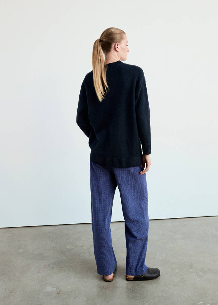 Knitted button-up pyjama cardigan — Dark Navy