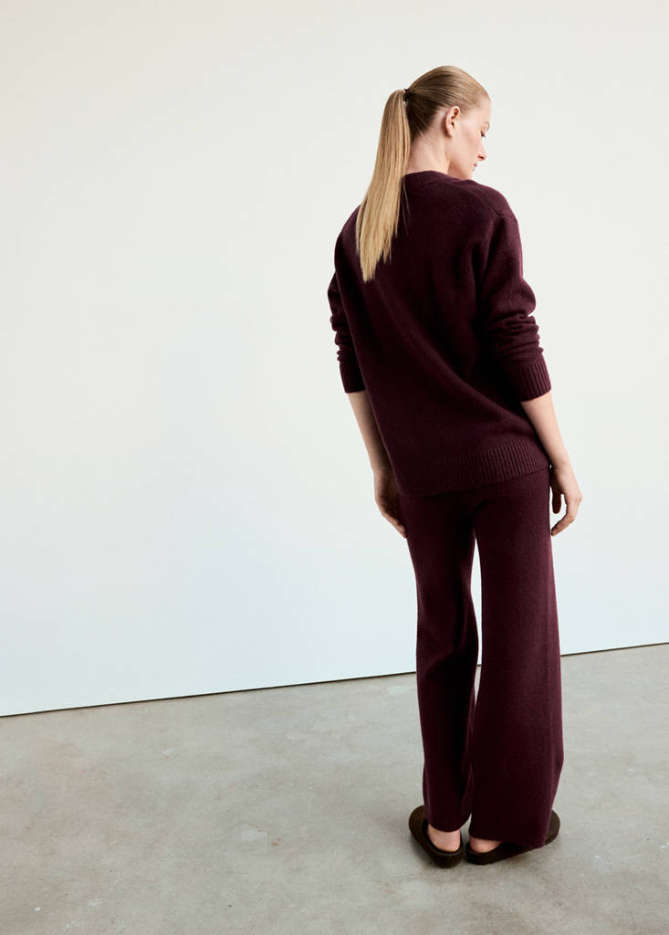 Knitted button-up pyjama cardigan — Burgundy