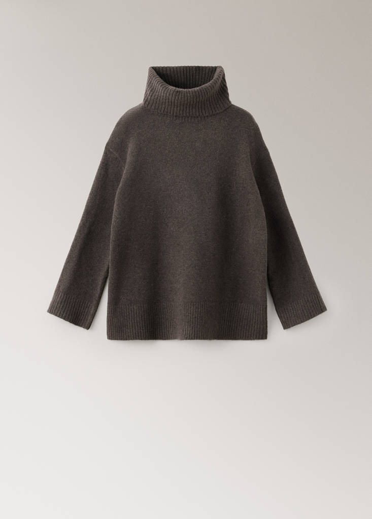Jersey pyjama top with roll neck — Chocolate