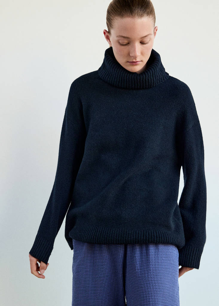 Jersey pyjama top with roll neck — Navy