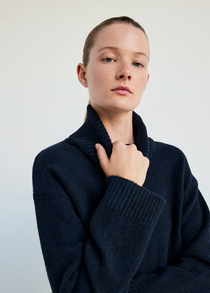 Jersey pyjama top with roll neck — Navy