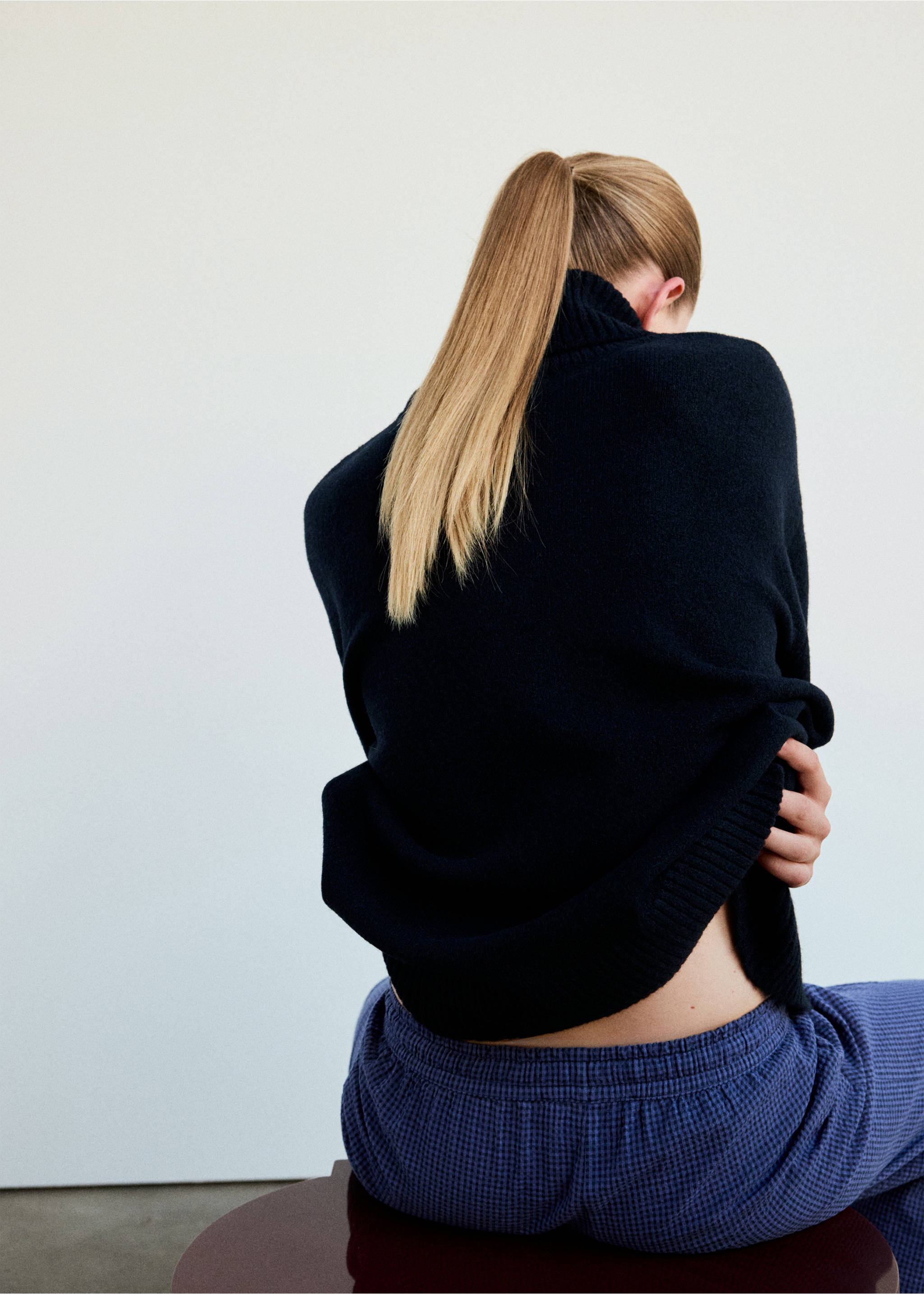 Jersey pyjama top with roll neck - Details of the article 3, Navy. Ref: 37031441-00.