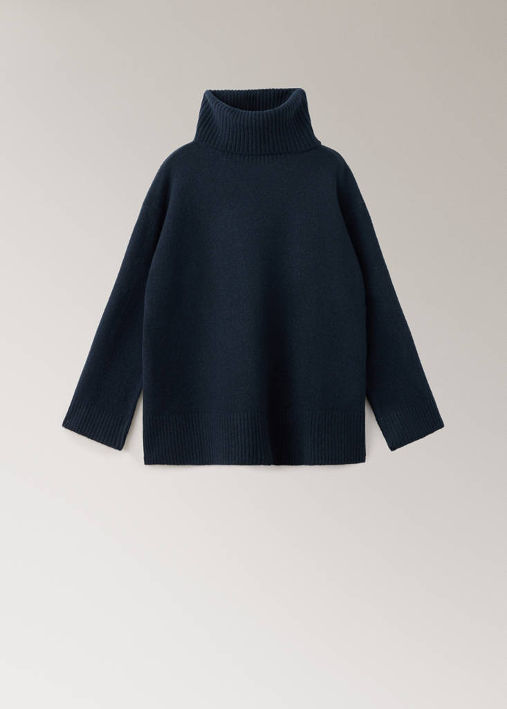 Jersey pyjama top with roll neck — Navy