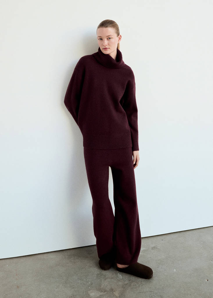 Jersey pyjama top with roll neck — Burgundy
