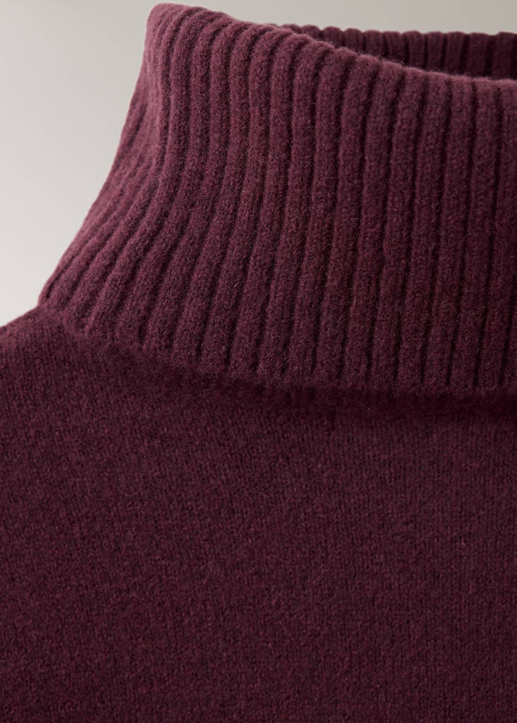 Jersey pyjama top with roll neck — Burgundy